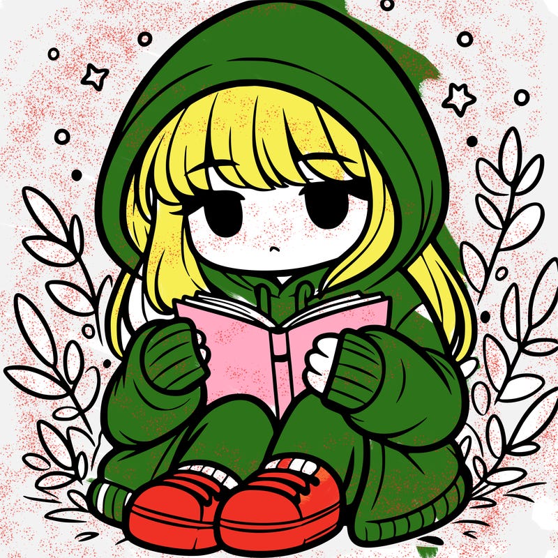 girl in oversized hoodie reading a book