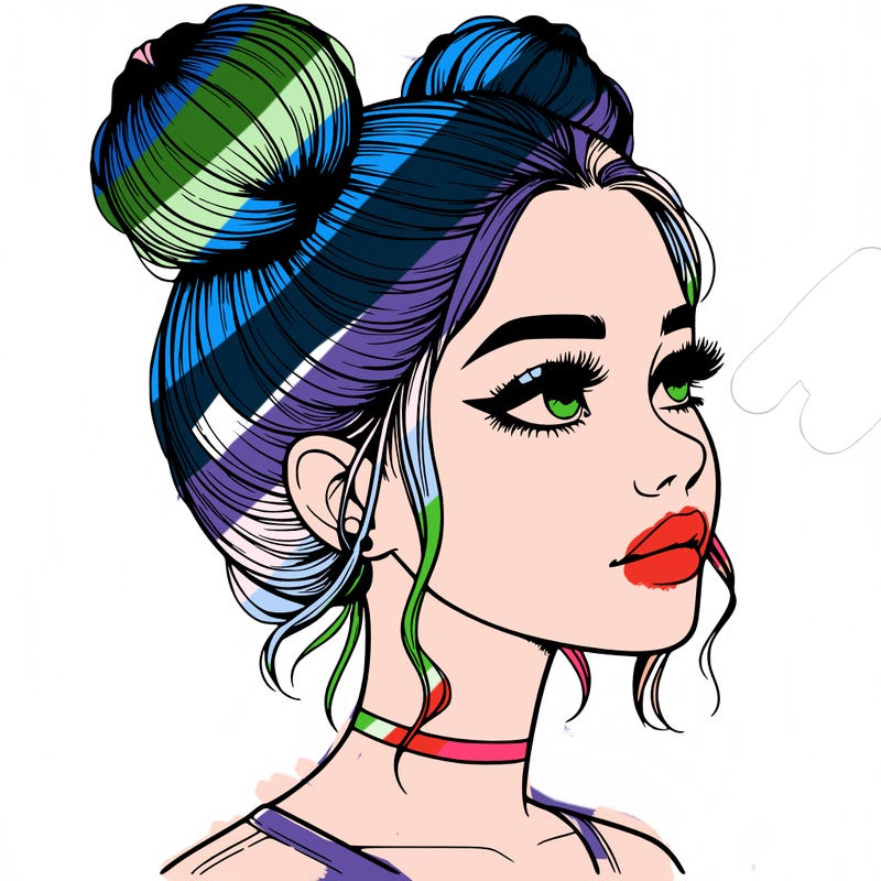 realistic girl with buns on the top of her head