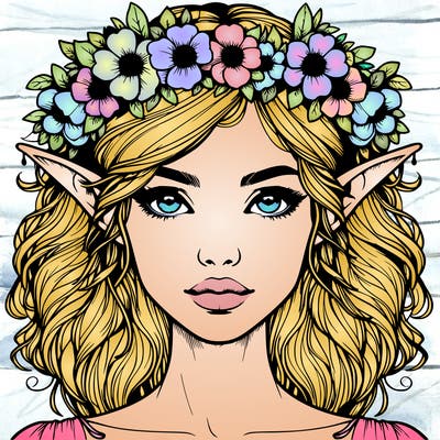 realistic female elf with flower crown