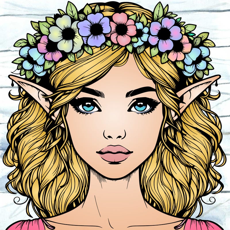 realistic female elf with flower crown