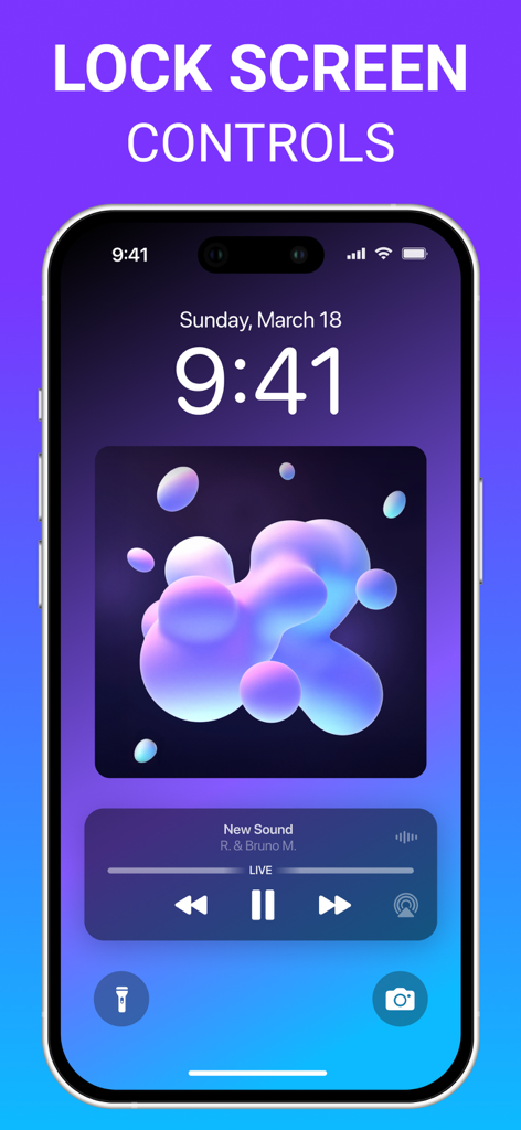 Radio FM & AM: All Stations - iPhone에서 실시간 음악 재생을 보여주는 FM/AM 라디오 앱의 잠금 화면 컨트롤