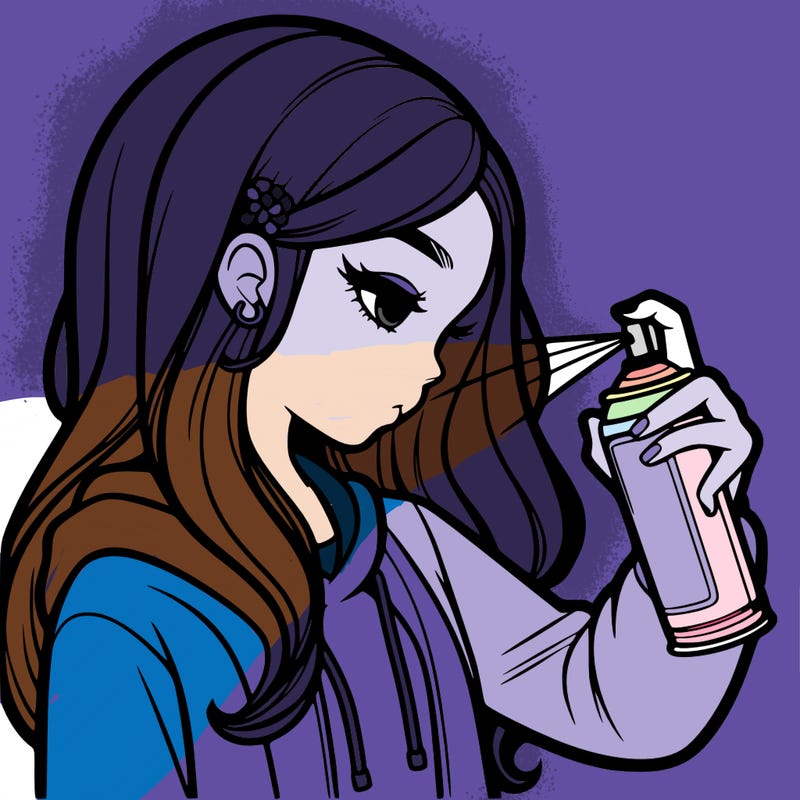 a realistic girl spray painting