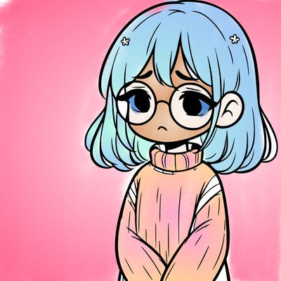 sad girl with glasses in a sweater