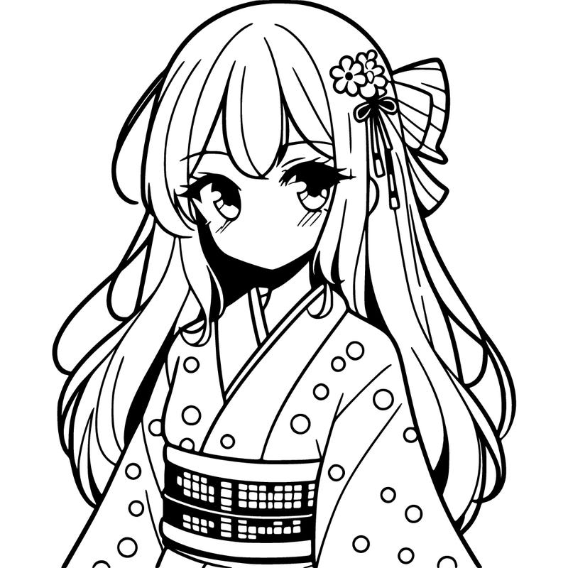 anime girl with a kimono with with dots on  with average hair