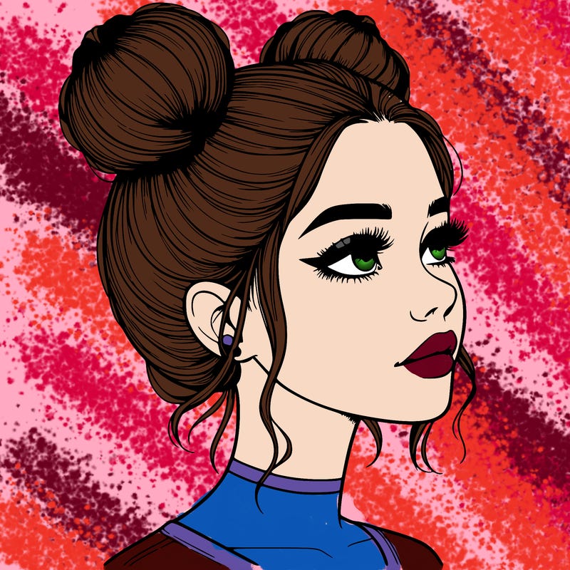 realistic girl with buns on the top of her head