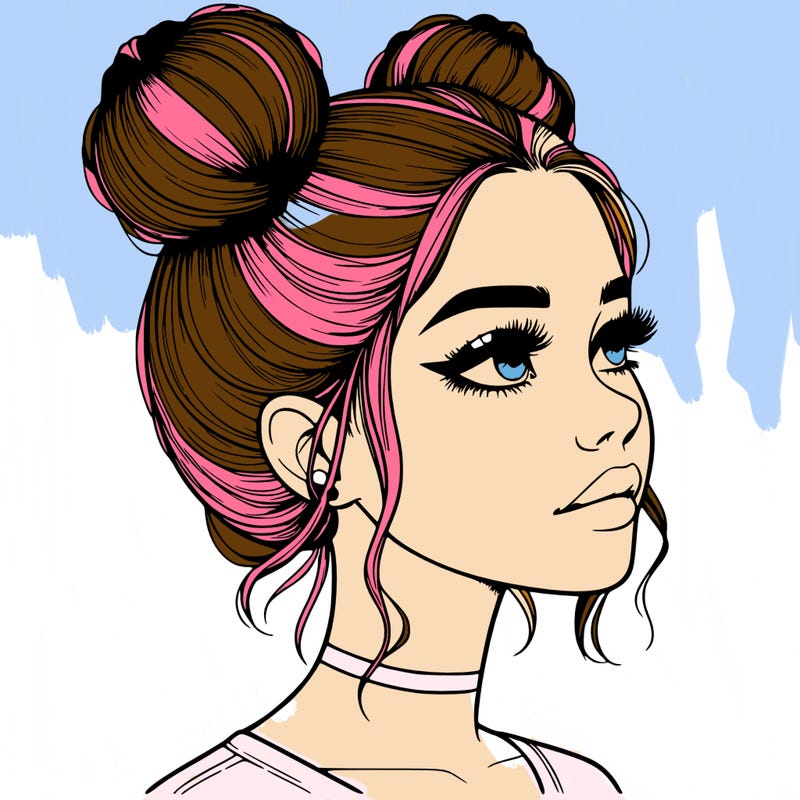realistic girl with buns on the top of her head