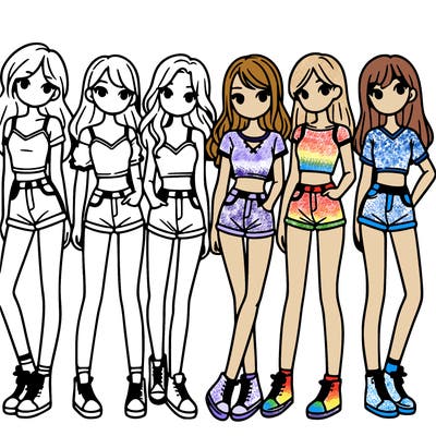 a group of girls wearing crop tops and shorts