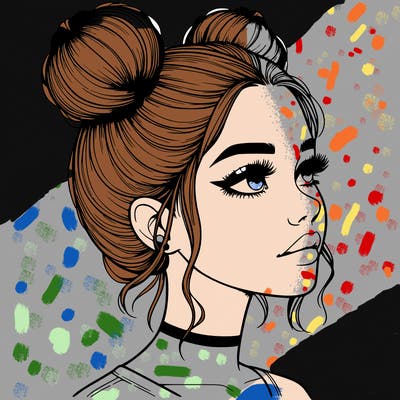 realistic girl with buns on the top of her head