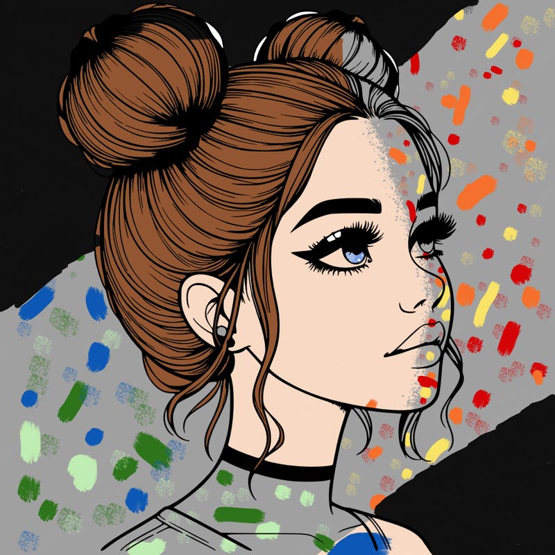 realistic girl with buns on the top of her head