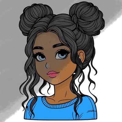 realistic girl with two buns in her hair