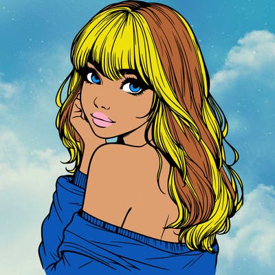 realistic girl with bangs looking over her shoulder