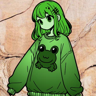 girl wearing frogging sweatshirt