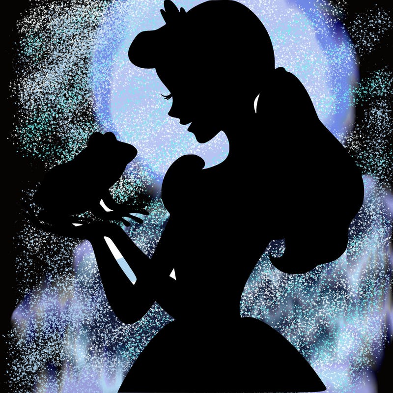 a shadow of a princess holding a frog realistic
