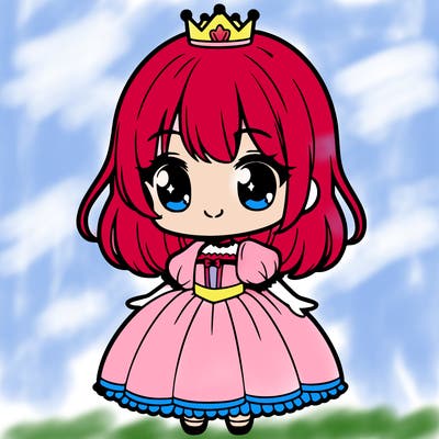 little cute manga girl in a princess dress