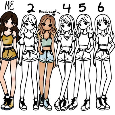 a group of girls wearing crop tops and shorts