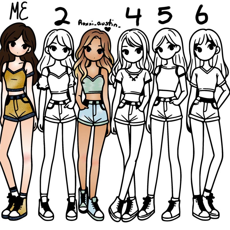 a group of girls wearing crop tops and shorts