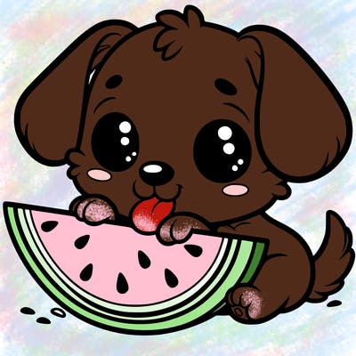 puppy eating watermelon