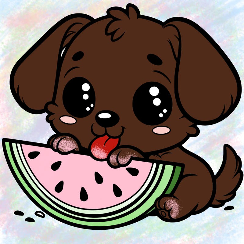 puppy eating watermelon