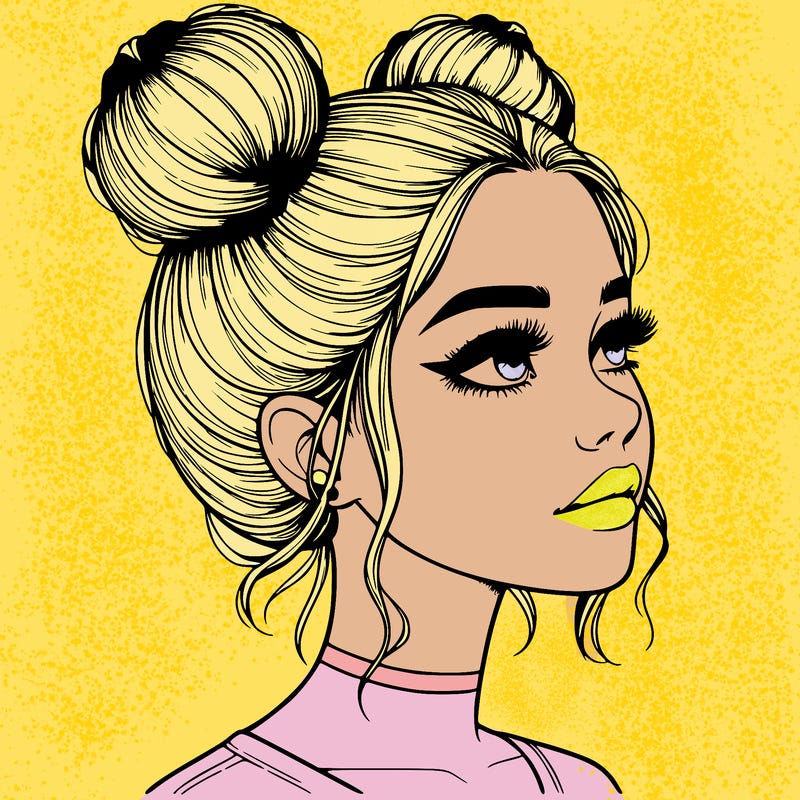 realistic girl with buns on the top of her head