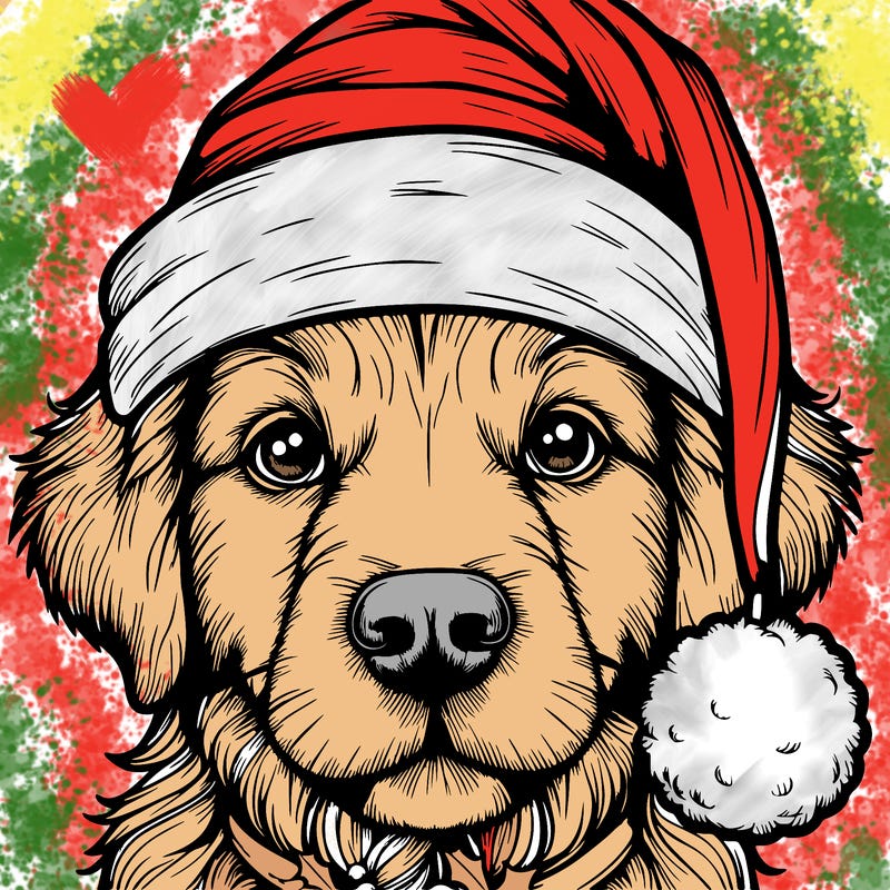 realistic dog with a christmas hat