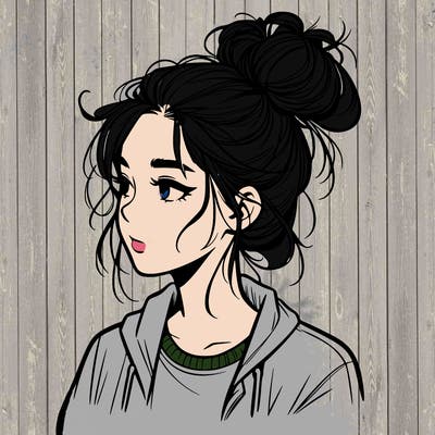realistic teenage girl with a messy bun