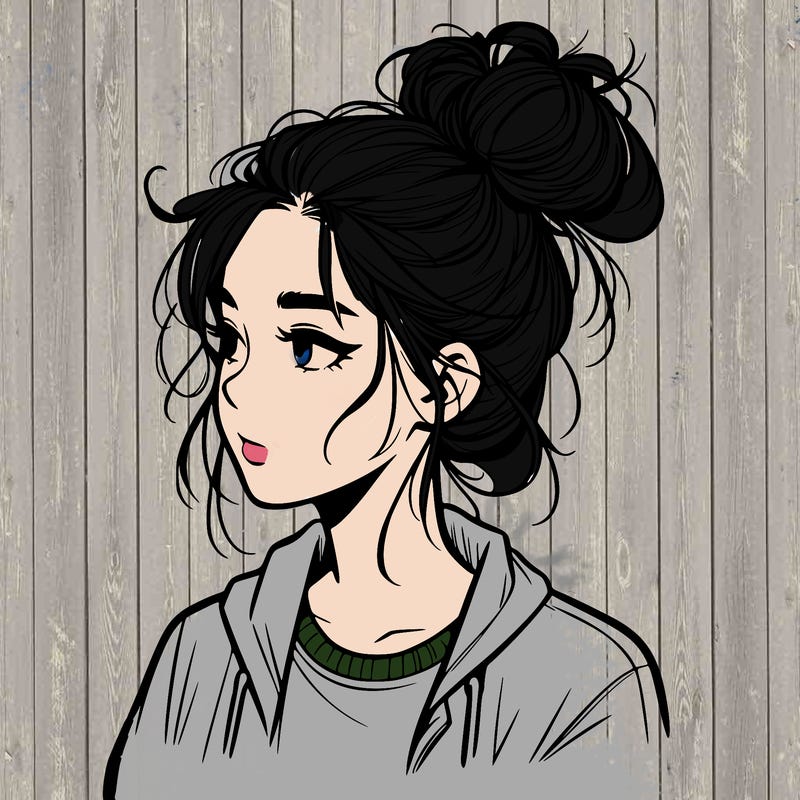 realistic teenage girl with a messy bun