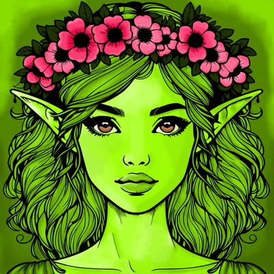 realistic female elf with flower crown