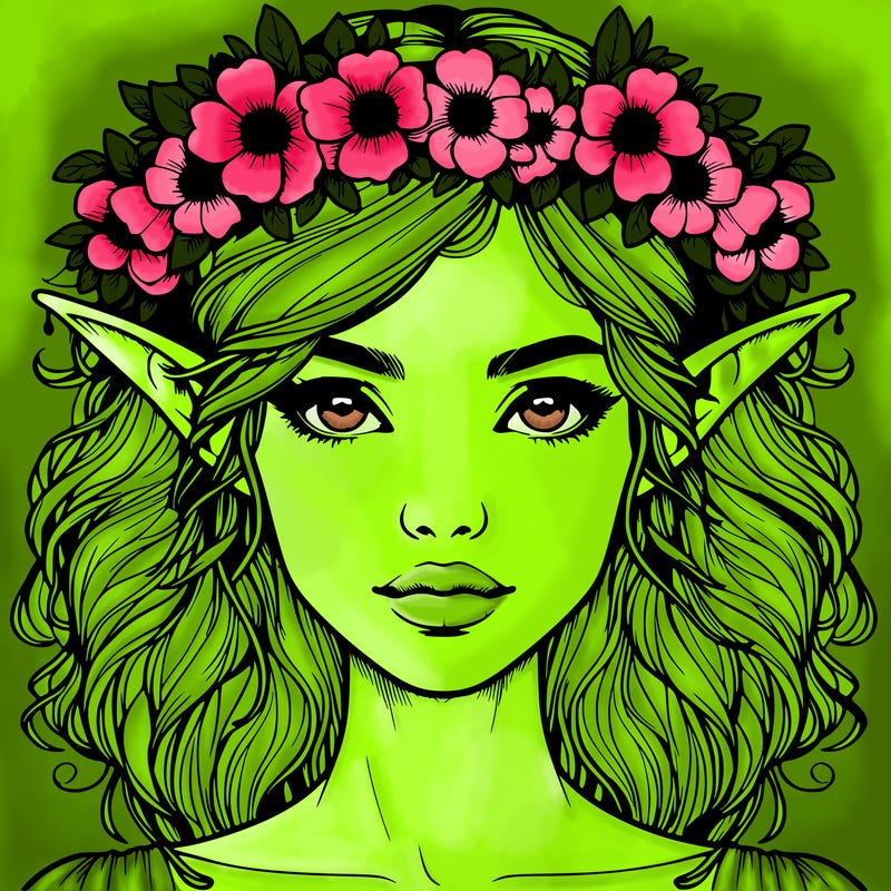 realistic female elf with flower crown