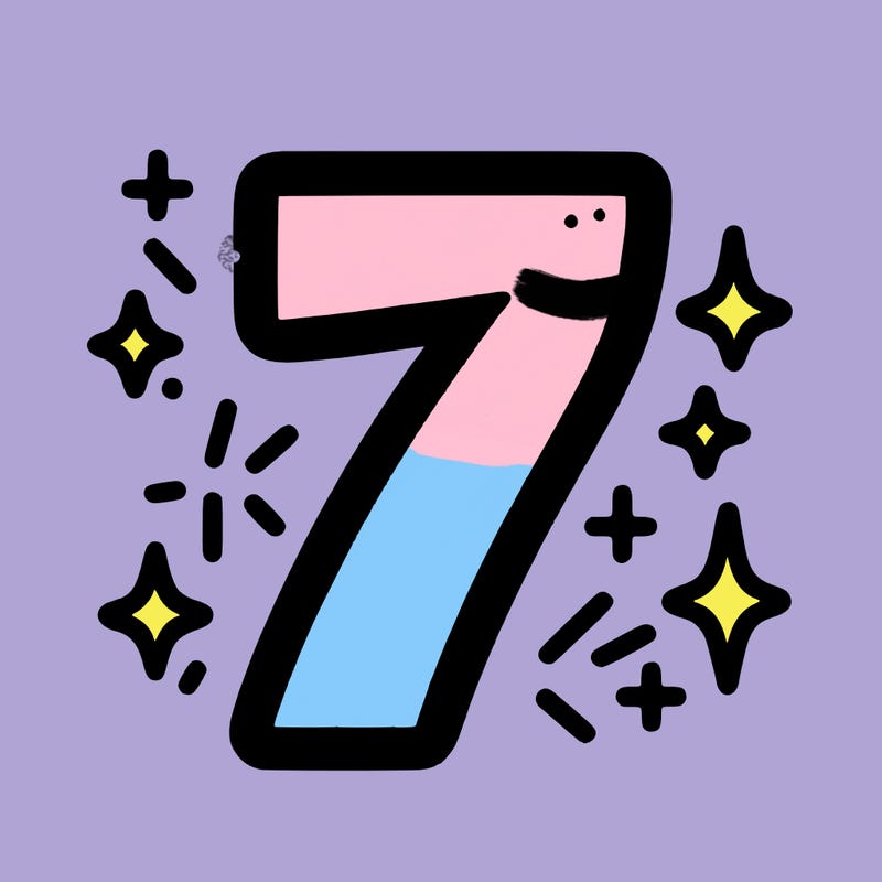 number 7 with sparkles around