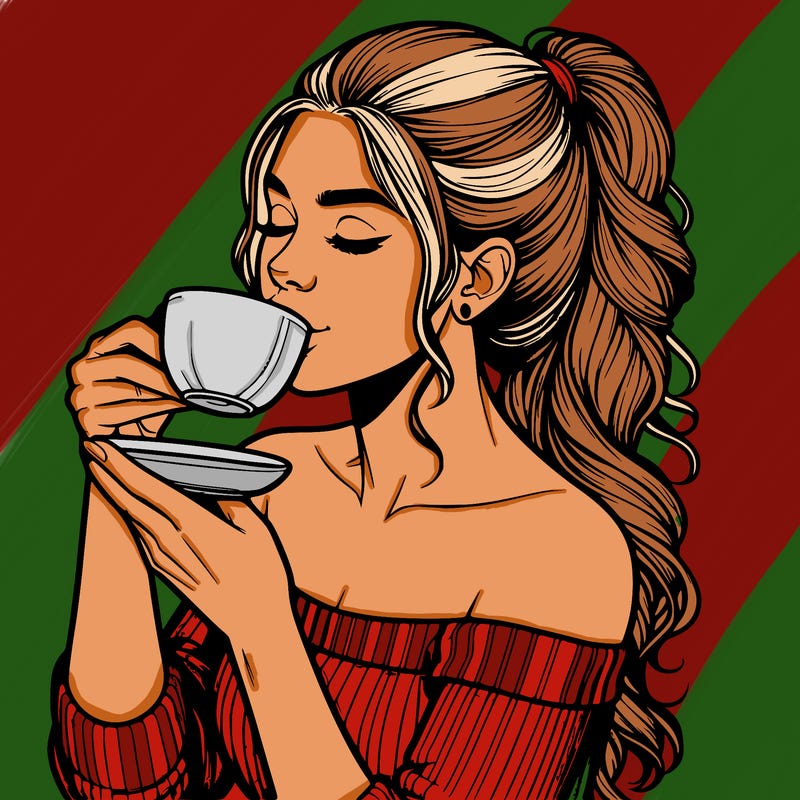 realistic woman drinking tea