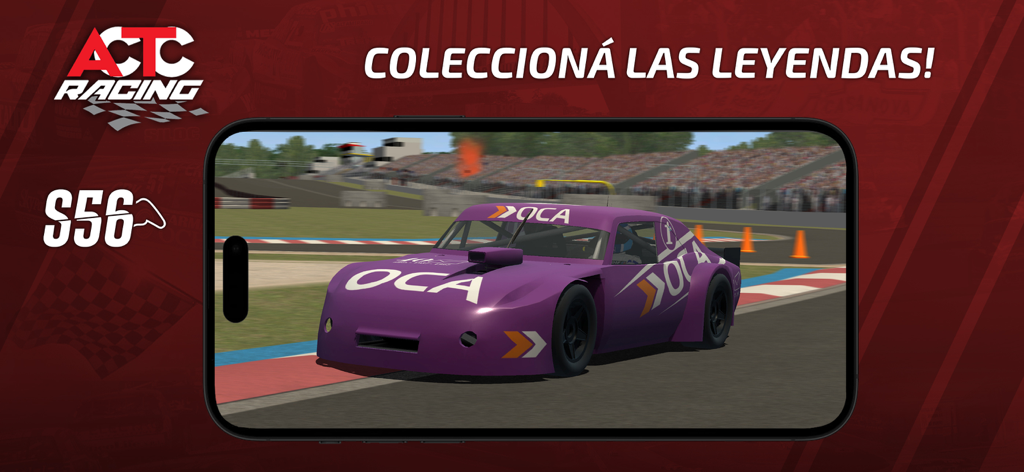 ACTC Racing - A purple OCA branded Turismo Carretera racing car on a track in the ACTC Racing simulator game.