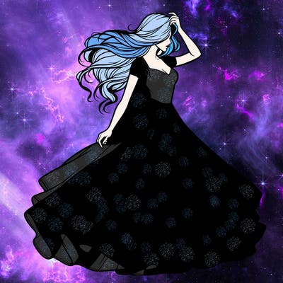 realistic woman with dress flowing in the wind