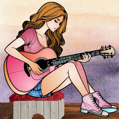 realistic woman play guitar