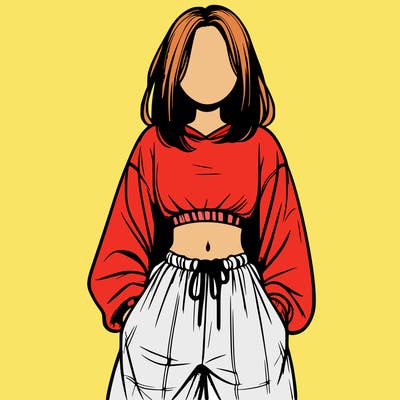 realistic girl faceless with baggy pants and a crop top