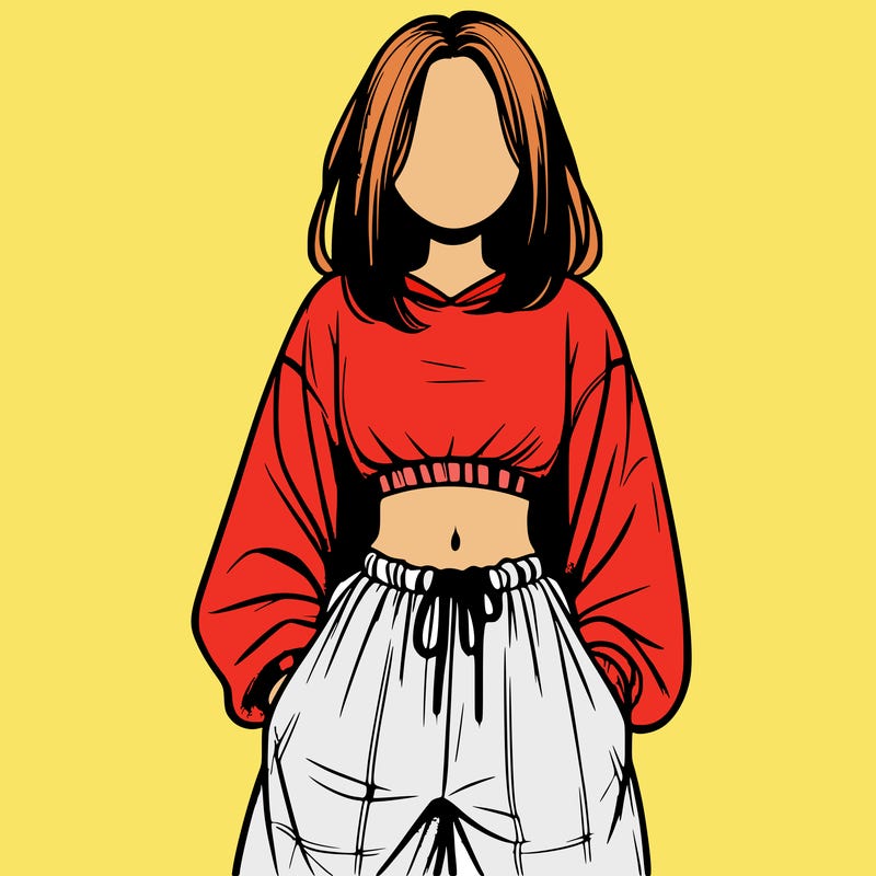 realistic girl faceless with baggy pants and a crop top