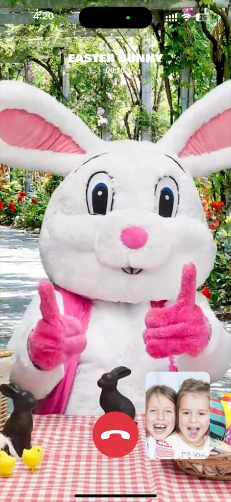 Call Easter Bunny - Two young girls enjoying a video call with the Easter Bunny