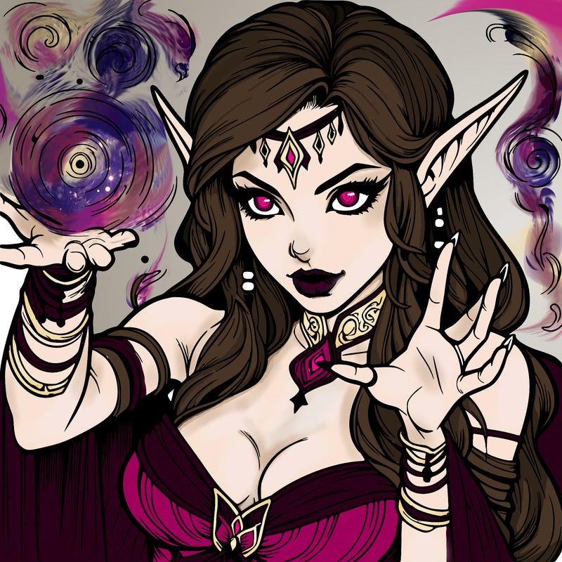 realistic scary beautiful elf sorceress casting spell