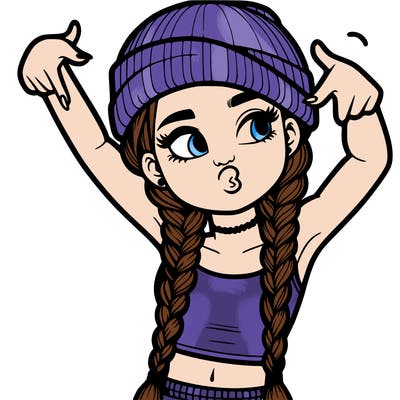 realistic teenage girl with braids and a beanie and crop top doing 🫶🏼