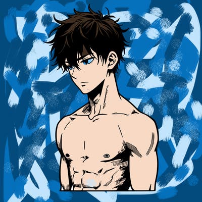 japanese realistic young man punk rock shirtless