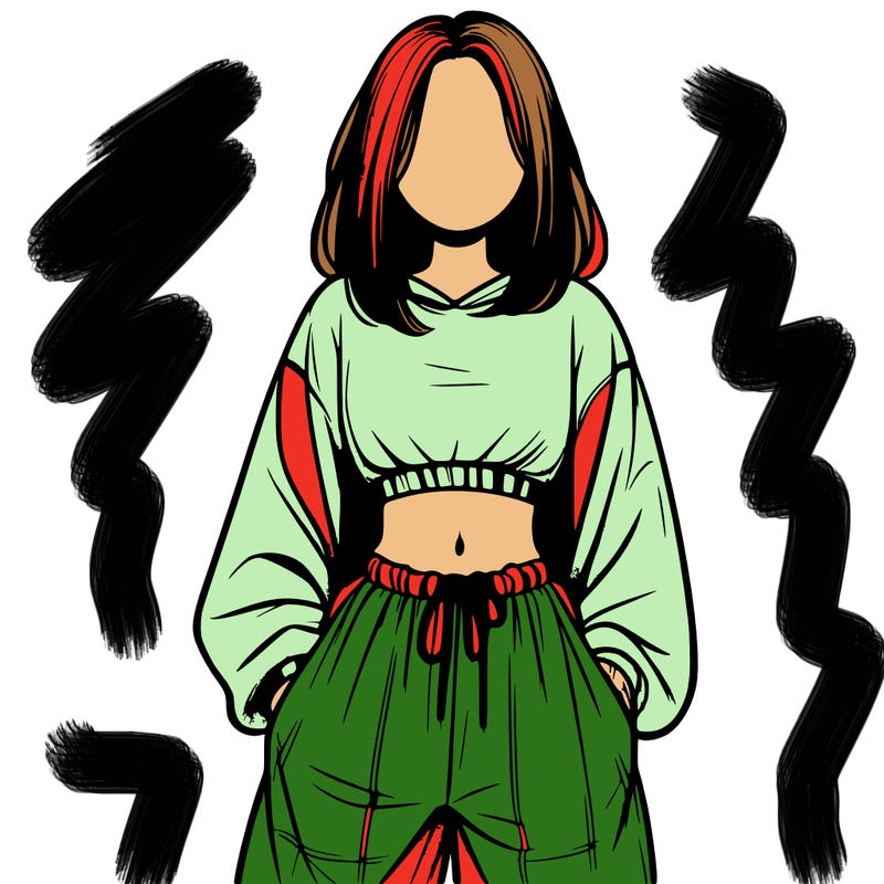 realistic girl faceless with baggy pants and a crop top