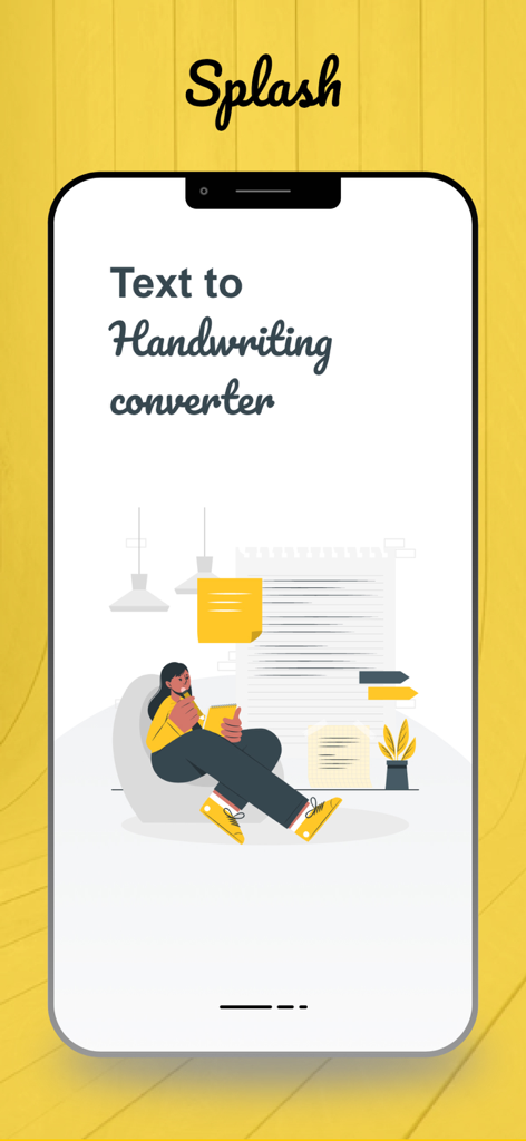 Écran d'accueil de l'application de conversion de texte en écriture manuscrite avec une illustration d'un étudiant en train d'écrire