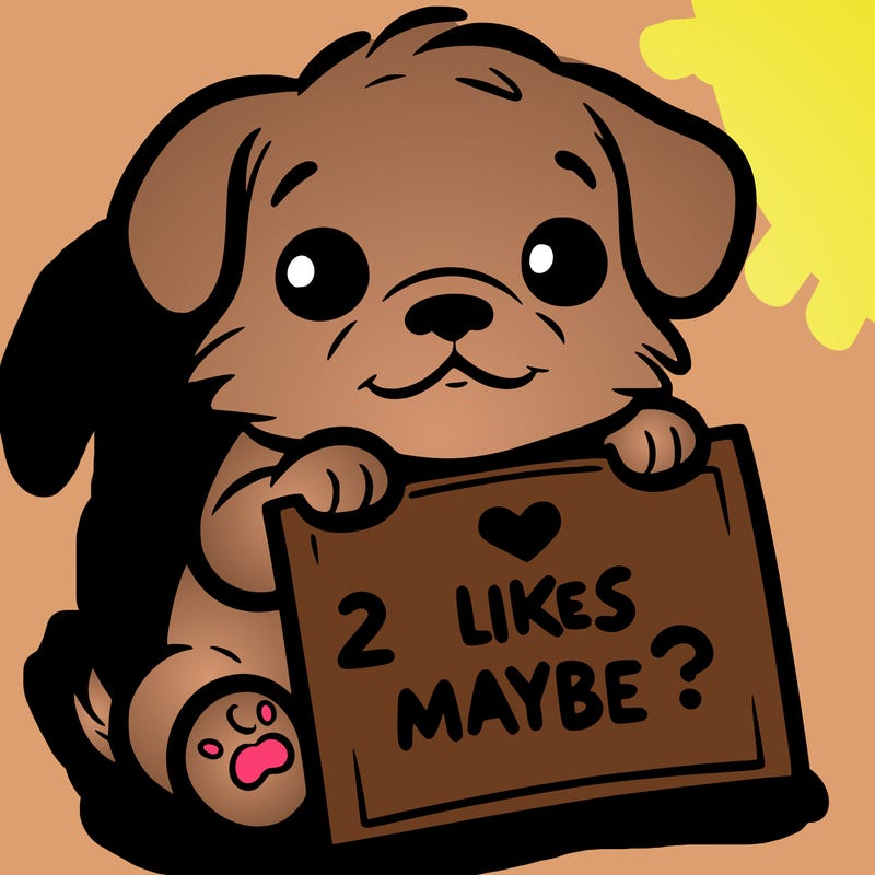 a puppy holding a sign that says 2 likes maybe?