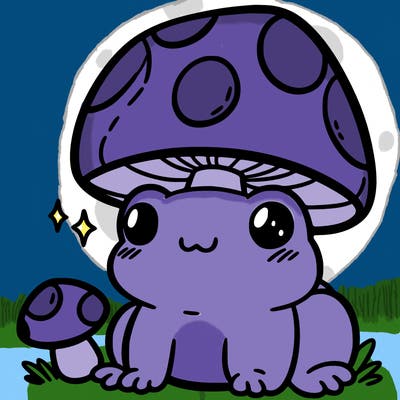 a cute frog with a mushroom hat