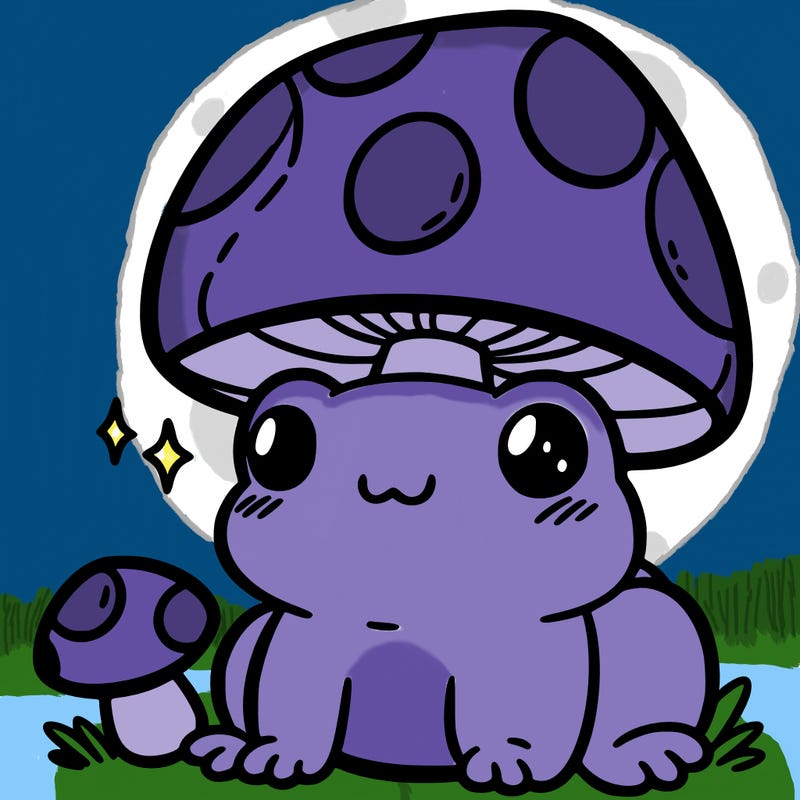 a cute frog with a mushroom hat