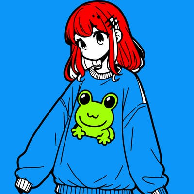 girl wearing frogging sweatshirt