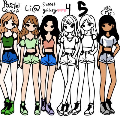 a group of girls wearing crop tops and shorts