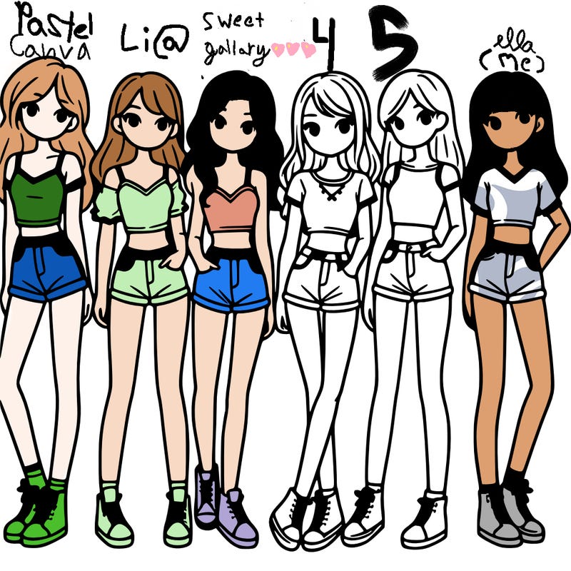 a group of girls wearing crop tops and shorts