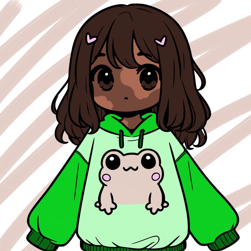 girl wearing frogging sweatshirt