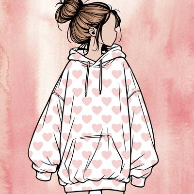 realistic girl with a oversized sweatshirt on and a bun