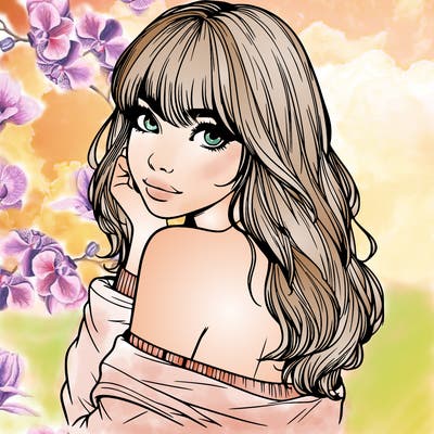 realistic girl with bangs looking over her shoulder